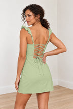 Charming Sheath Sweetheart Ruffle Strap Lace-Up Back Mini Homecoming Dress