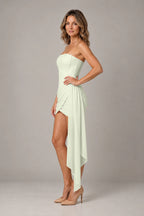 Elegant Sheath Strapless Lace-Up Back Draped Mini Homecoming Dress