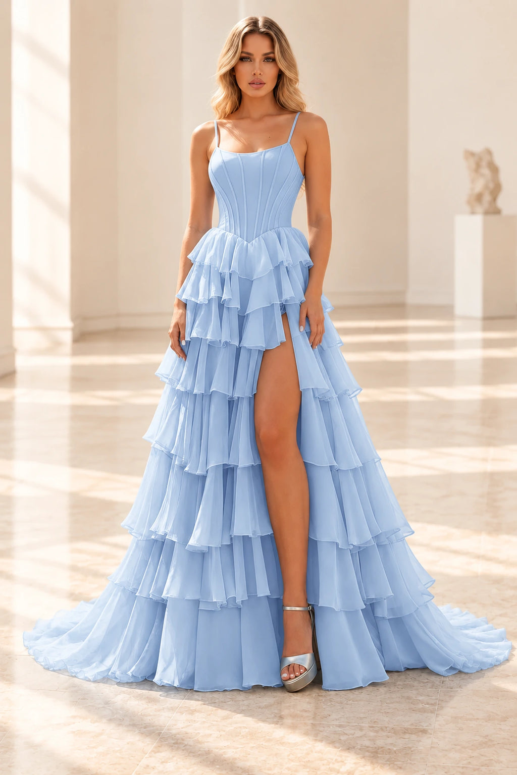 Radiant A Line Scoop Neck Sleeveless Lace Up Long Prom Dress