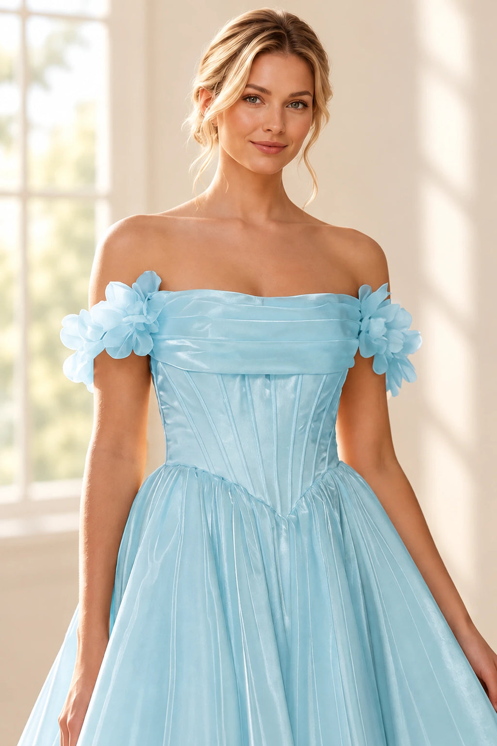 Romantic A Line Off Shoulder Lace Up Floor Length Prom Dress