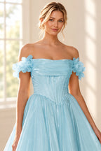 Romantic A Line Off Shoulder Lace Up Floor Length Prom Dress