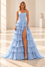 Radiant A Line Scoop Neck Sleeveless Lace Up Long Prom Dress