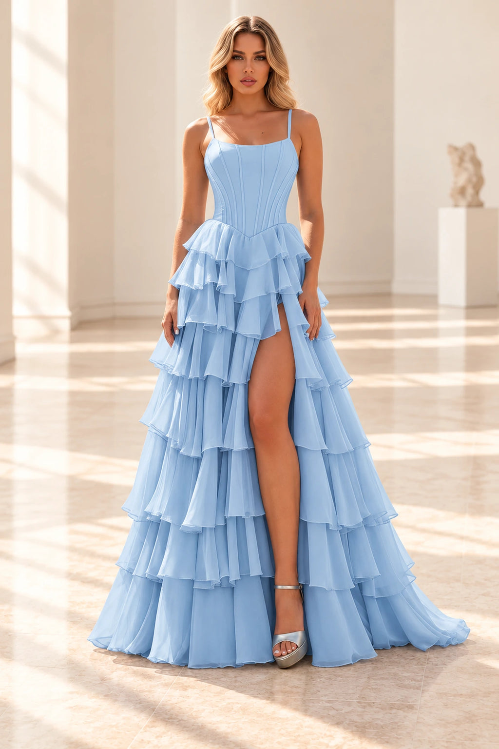 Radiant A Line Scoop Neck Sleeveless Lace Up Long Prom Dress