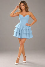 Romantic Fit and Flare Sweetheart Strapless Lace-Up Back Mini Homecoming Dress