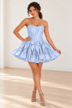 Playful Fit and Flare Sweetheart Strapless Lace-Up Back Mini Homecoming Dress