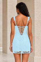 Romantic Sheath Sweetheart Lace Strap Lace-Up Back Mini Homecoming Dress