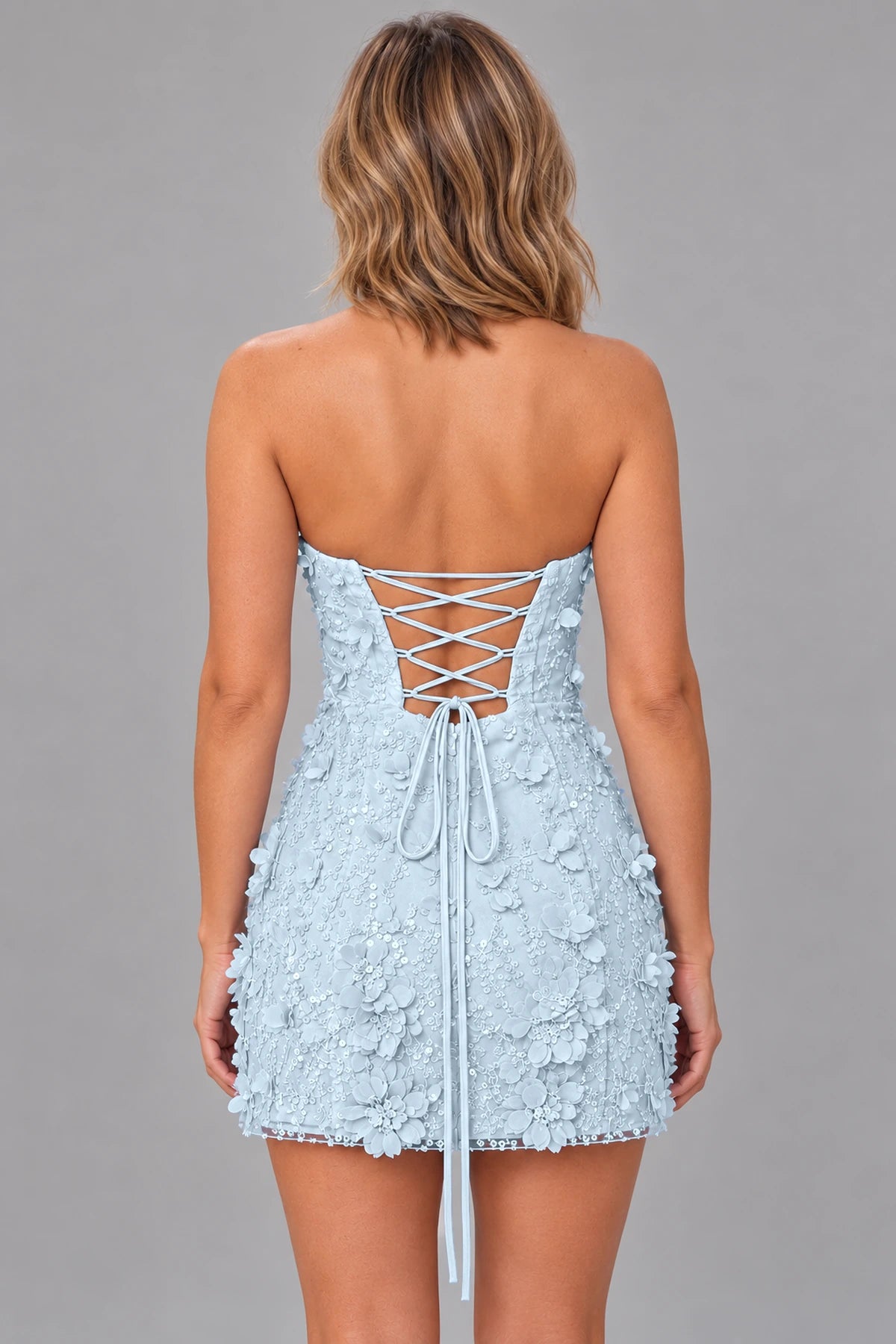 Romantic Sheath Sweetheart Strapless Lace-Up Back Mini Homecoming Dress