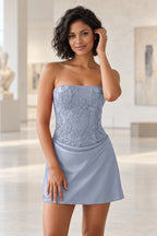 Elegant Fit and Flare Straight Strapless Lace-Up Back Mini Homecoming Dress