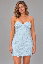 Romantic Sheath Sweetheart Strapless Lace-Up Back Mini Homecoming Dress