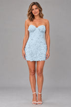 Romantic Sheath Sweetheart Strapless Lace-Up Back Mini Homecoming Dress