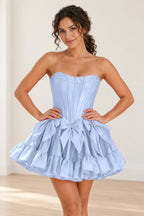 Playful Fit and Flare Sweetheart Strapless Lace-Up Back Mini Homecoming Dress