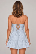 Romantic Fit and Flare Sweetheart Strapless Lace-Up Back Mini Homecoming Dress