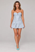 Romantic Fit and Flare Sweetheart Strapless Lace-Up Back Mini Homecoming Dress