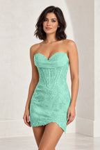 Luxurious Sheath Sweetheart Strapless Corset Back Lace Mini Homecoming Dress