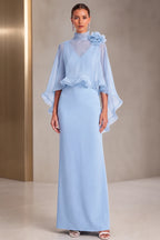 Dusty Pink Organza Cape Flower Sheath Mother of Bride Dress