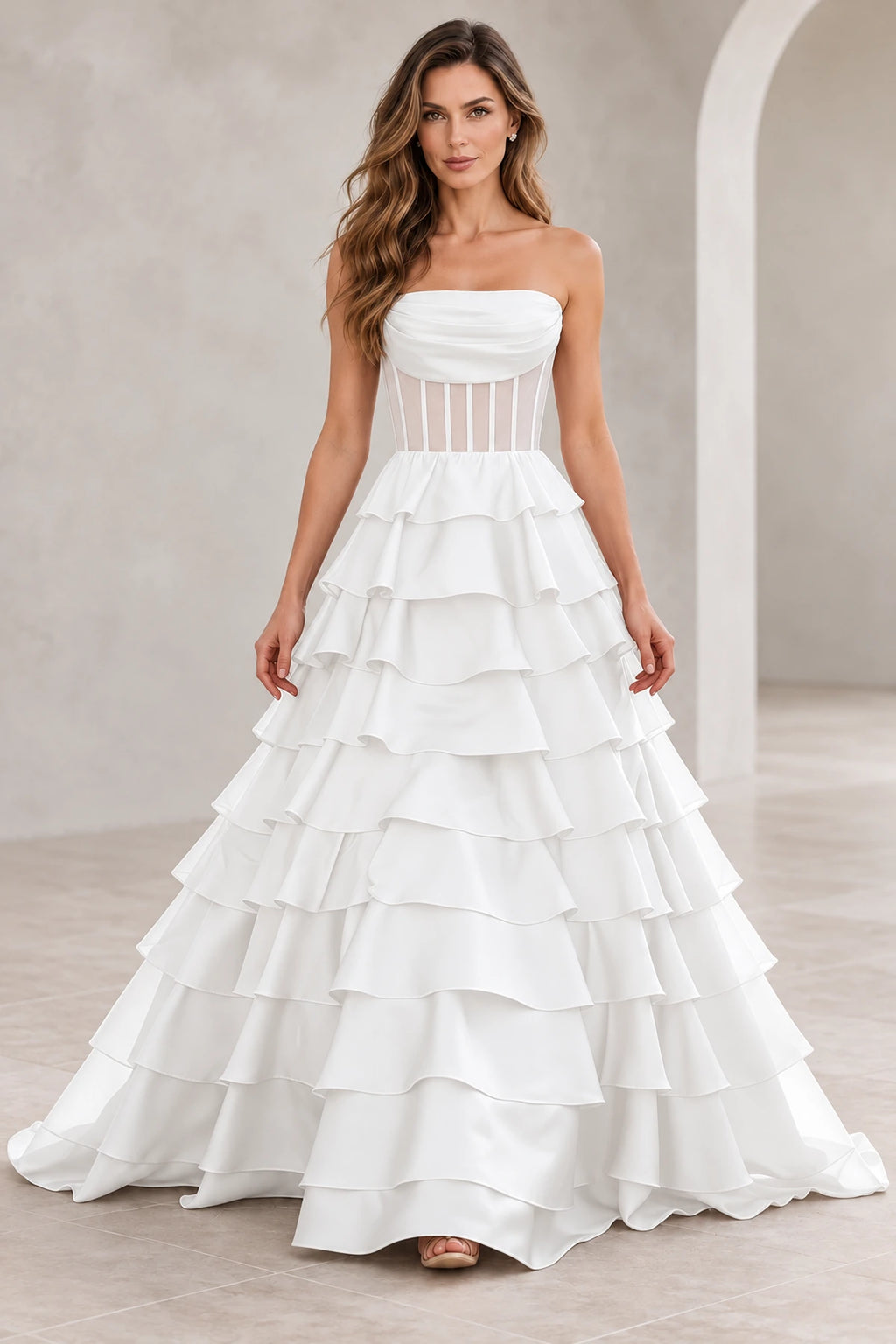 Dreamy A Line Strapless Straight Neck Lace Up Long Prom Dress