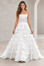 Dreamy A Line Strapless Straight Neck Lace Up Long Prom Dress