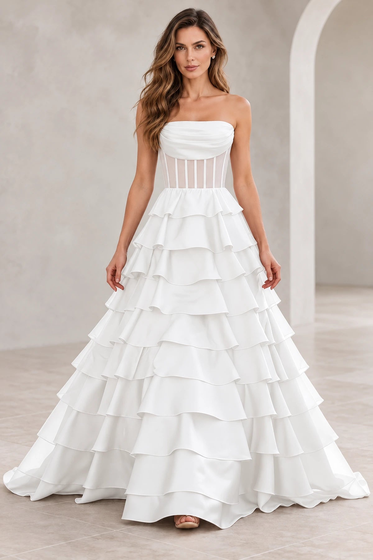 Dreamy A Line Strapless Straight Neck Lace Up Long Prom Dress