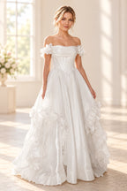Romantic A Line Off Shoulder Lace Up Floor Length Prom Dress