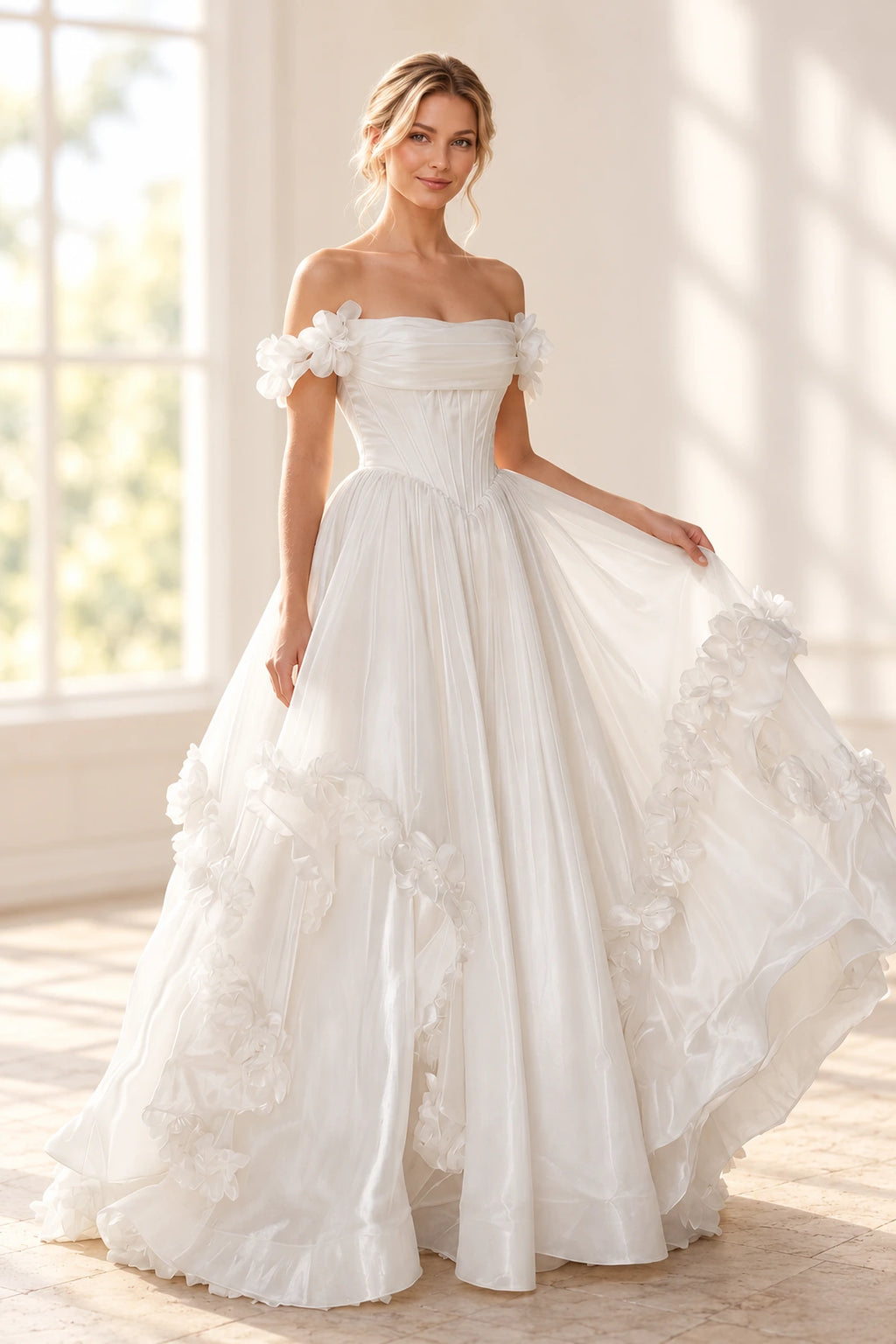Romantic A Line Off Shoulder Lace Up Floor Length Prom Dress