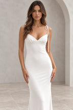 Romantic Sheath V Neck Sleeveless Tie Shoulder Floor Length Bridesmaid Dress