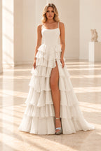Radiant A Line Scoop Neck Sleeveless Lace Up Long Prom Dress