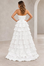 Dreamy A Line Strapless Straight Neck Lace Up Long Prom Dress