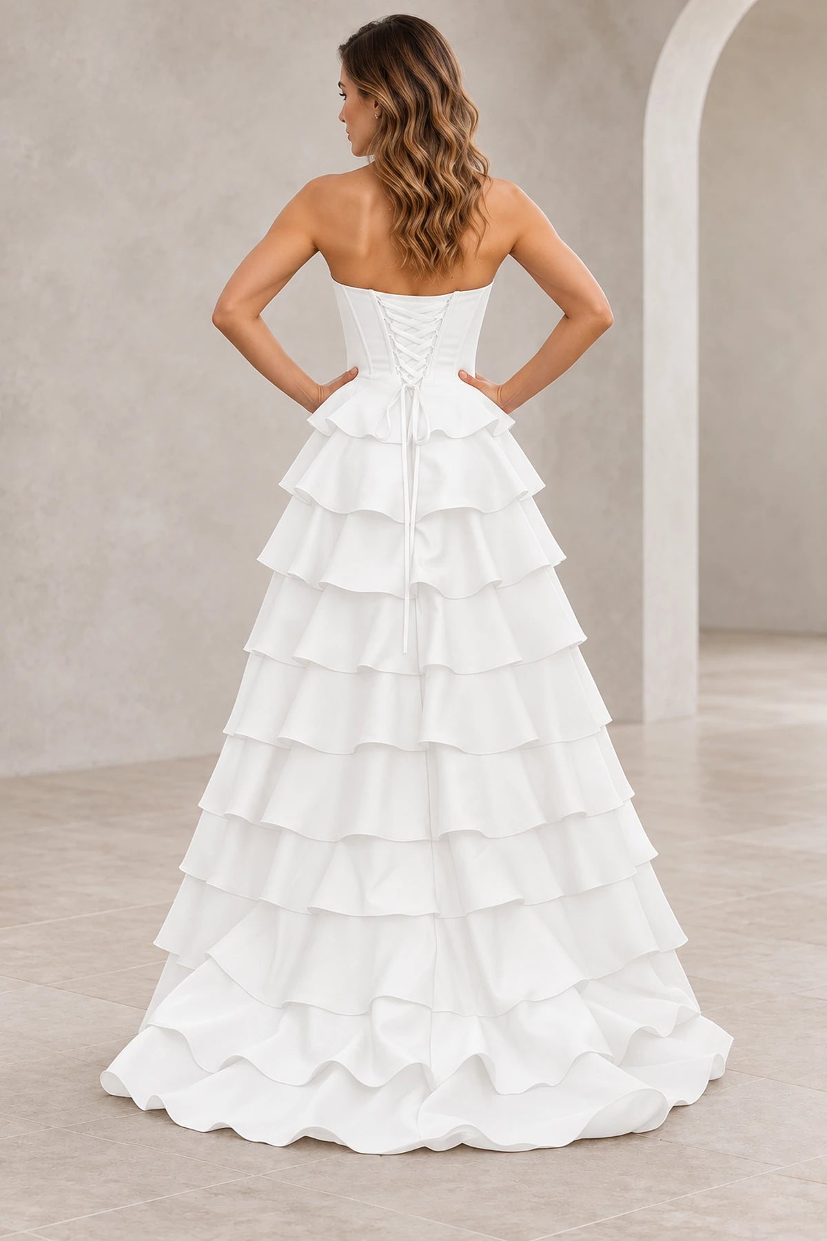 Dreamy A Line Strapless Straight Neck Lace Up Long Prom Dress
