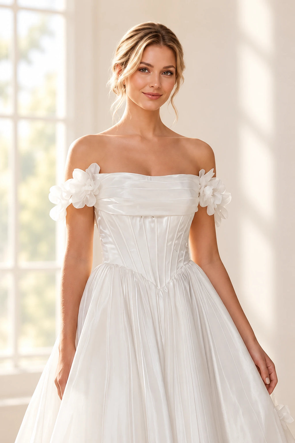 Romantic A Line Off Shoulder Lace Up Floor Length Prom Dress