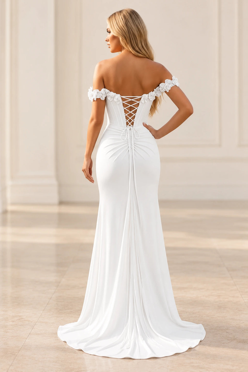 Romantic Sheath Off Shoulder Lace Up Floor Length Prom Dress