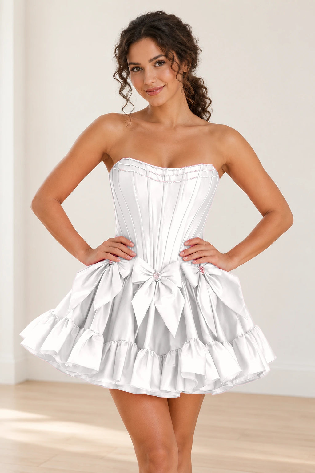Playful Fit and Flare Sweetheart Strapless Lace-Up Back Mini Homecoming Dress