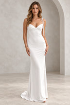 Romantic Sheath V Neck Sleeveless Tie Shoulder Floor Length Bridesmaid Dress