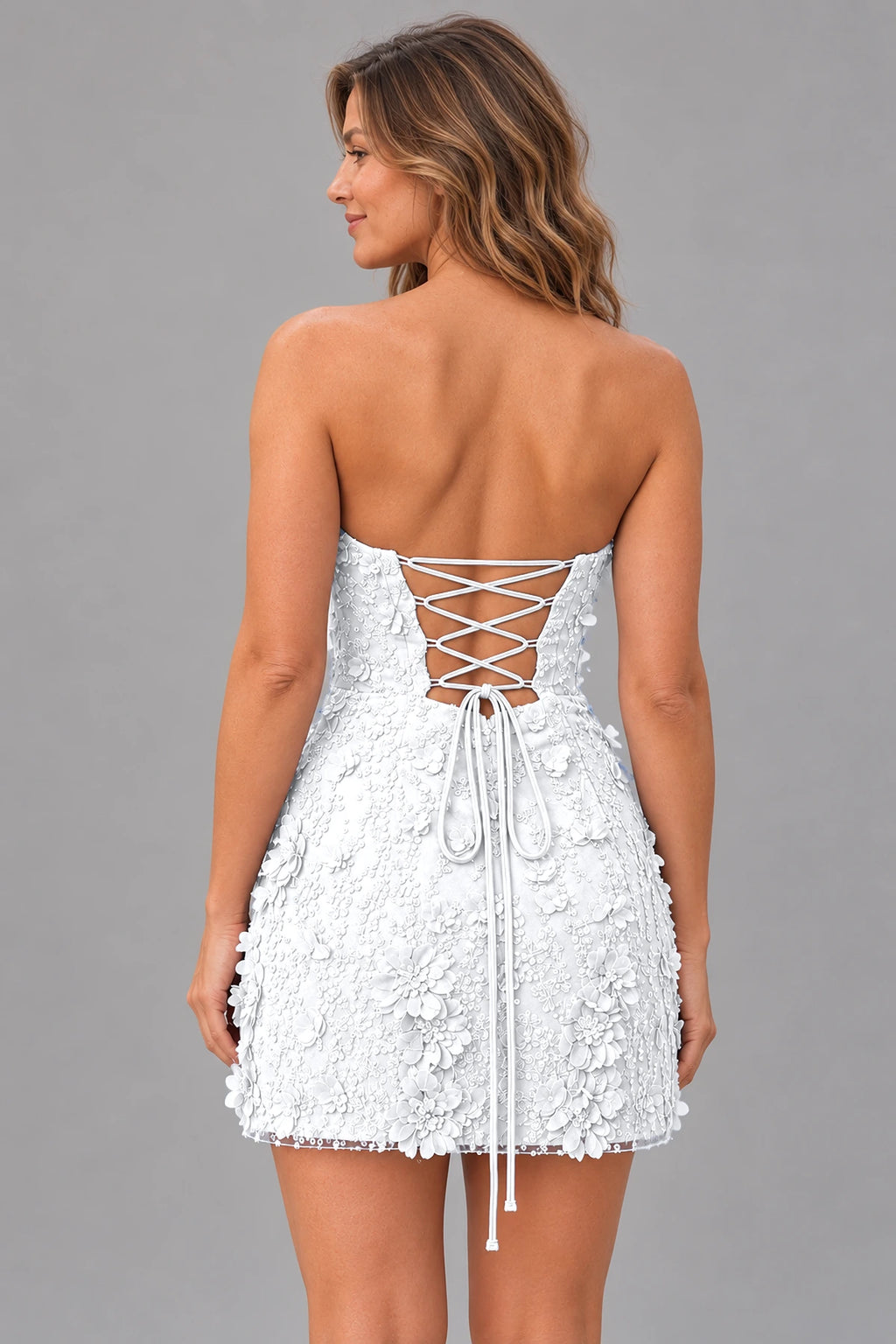 Romantic Sheath Sweetheart Strapless Lace-Up Back Mini Homecoming Dress