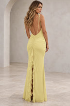 Romantic Sheath V Neck Sleeveless Tie Shoulder Floor Length Bridesmaid Dress