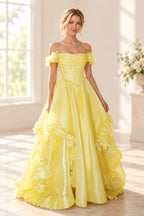 Romantic A Line Off Shoulder Lace Up Floor Length Prom Dress