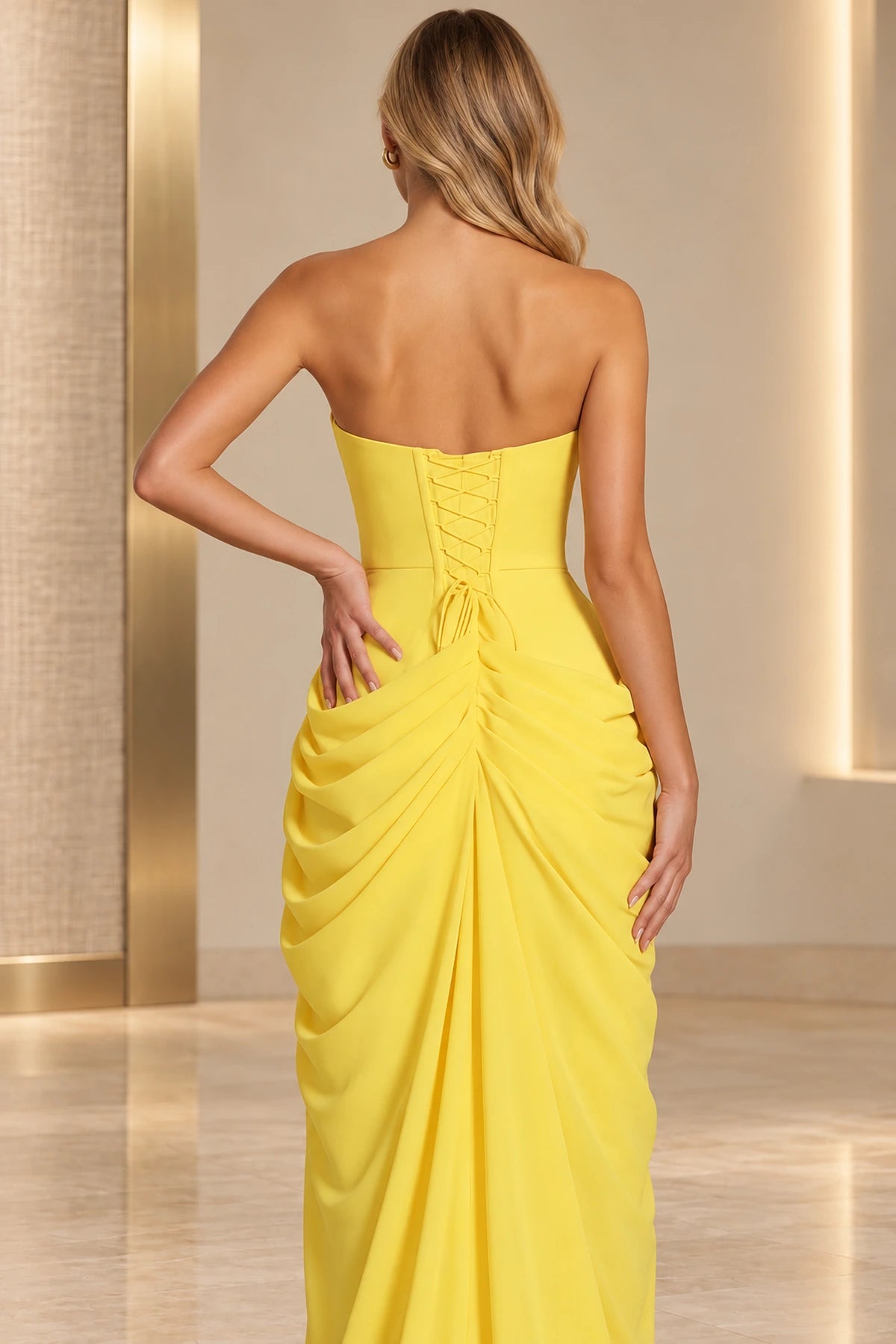 Refined Sheath Straight Neck Strapless Lace Up Floor Length Prom Dress