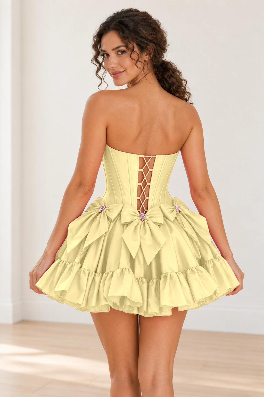 Playful Fit and Flare Sweetheart Strapless Lace-Up Back Mini Homecoming Dress