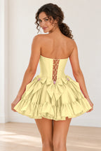 Playful Fit and Flare Sweetheart Strapless Lace-Up Back Mini Homecoming Dress