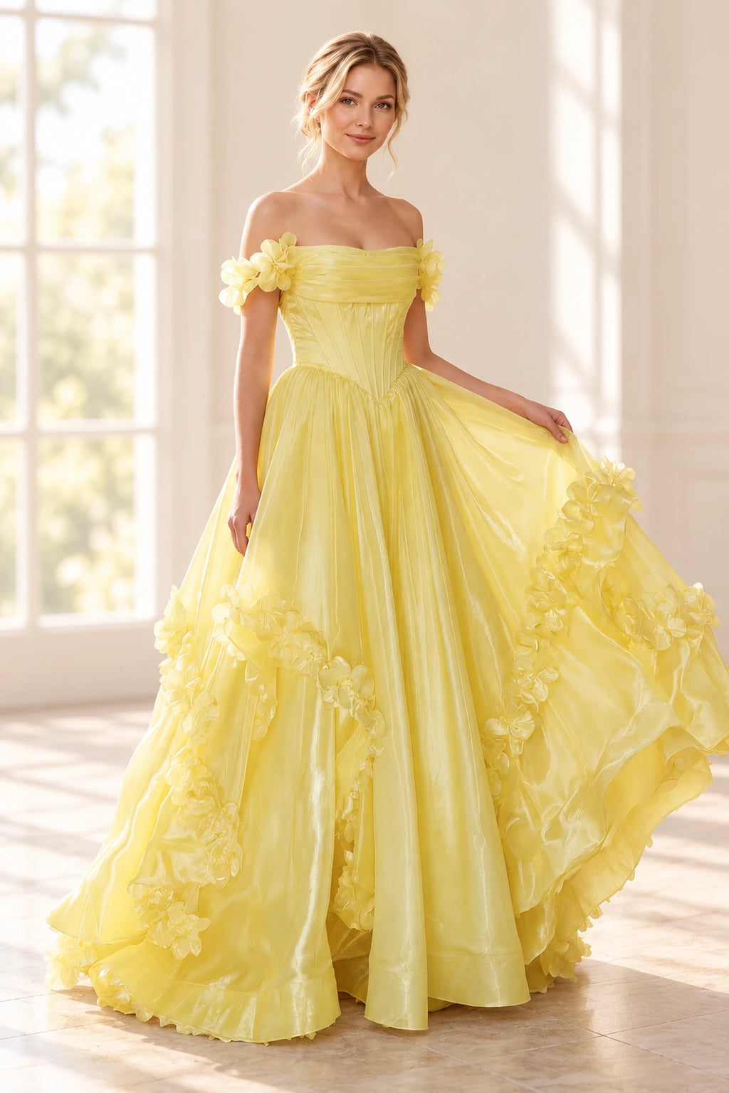 Romantic A Line Off Shoulder Lace Up Floor Length Prom Dress