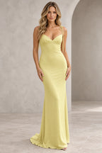 Romantic Sheath V Neck Sleeveless Tie Shoulder Floor Length Bridesmaid Dress