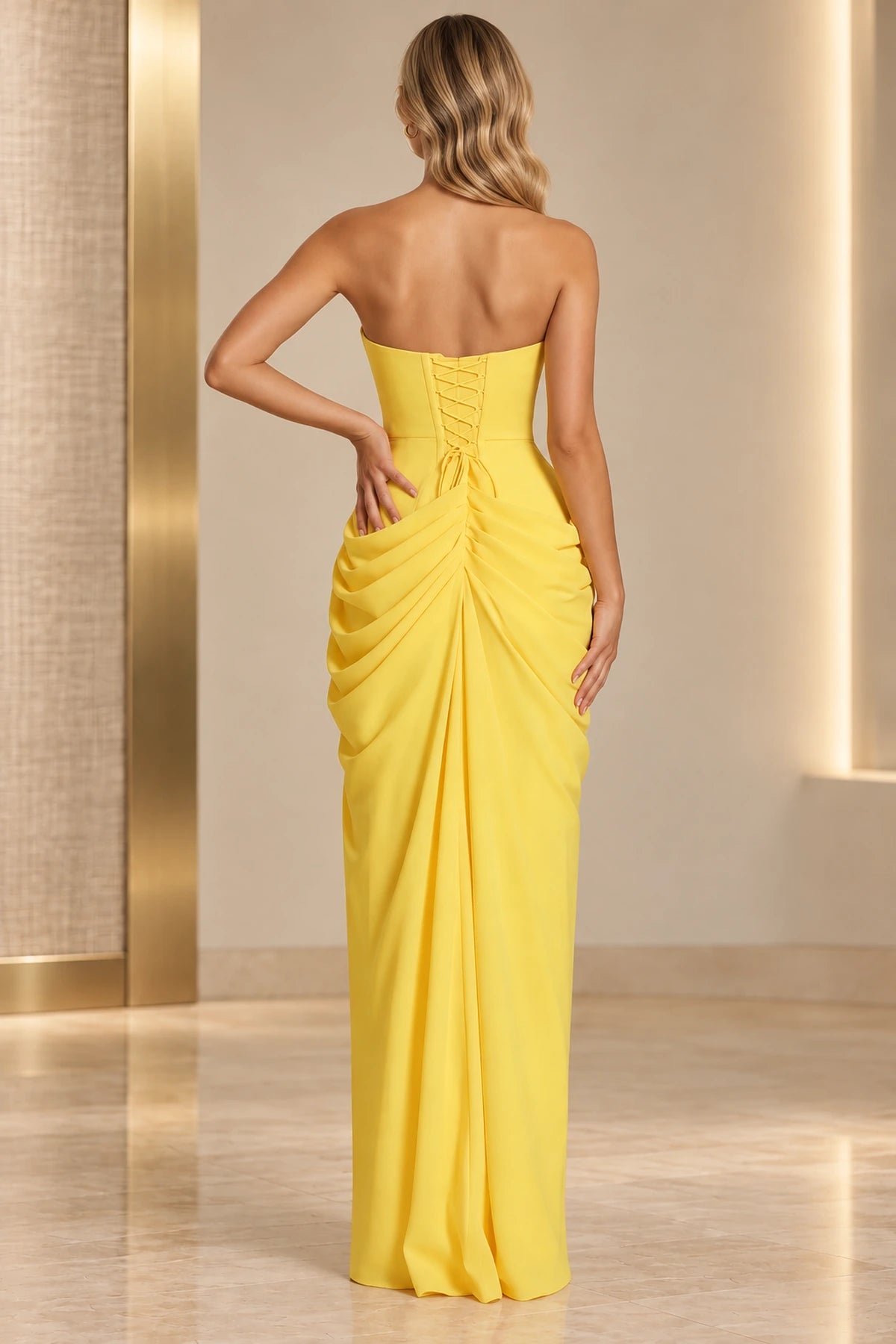 Refined Sheath Straight Neck Strapless Lace Up Floor Length Prom Dress
