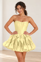Playful Fit and Flare Sweetheart Strapless Lace-Up Back Mini Homecoming Dress