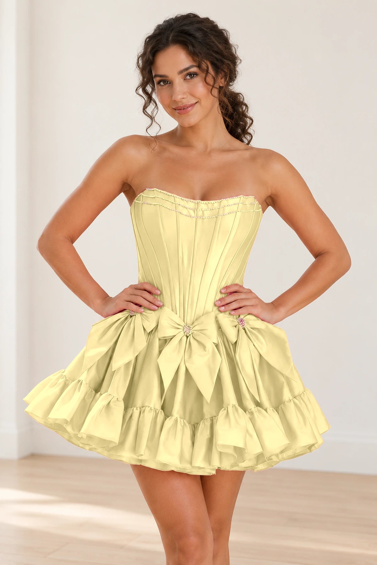 Playful Fit and Flare Sweetheart Strapless Lace-Up Back Mini Homecoming Dress