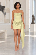 Elegant Sheath Strapless Lace-Up Back Draped Mini Homecoming Dress