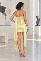 Elegant Sheath Strapless Lace-Up Back Draped Mini Homecoming Dress