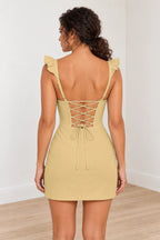 Charming Sheath Sweetheart Ruffle Strap Lace-Up Back Mini Homecoming Dress
