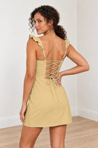 Charming Sheath Sweetheart Ruffle Strap Lace-Up Back Mini Homecoming Dress