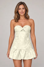 Romantic Fit and Flare Sweetheart Strapless Lace-Up Back Mini Homecoming Dress