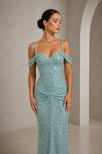 Radiant Mermaid Sweetheart Cold Shoulder Strap Back Floor Length Evening Dress