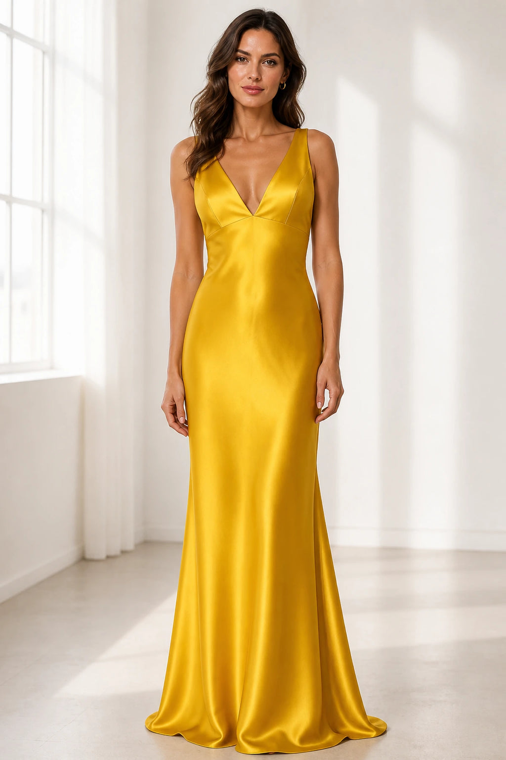 Romantic Sheath V Neck Sleeveless Cowl Back Floor Length Bridesmaid Dress